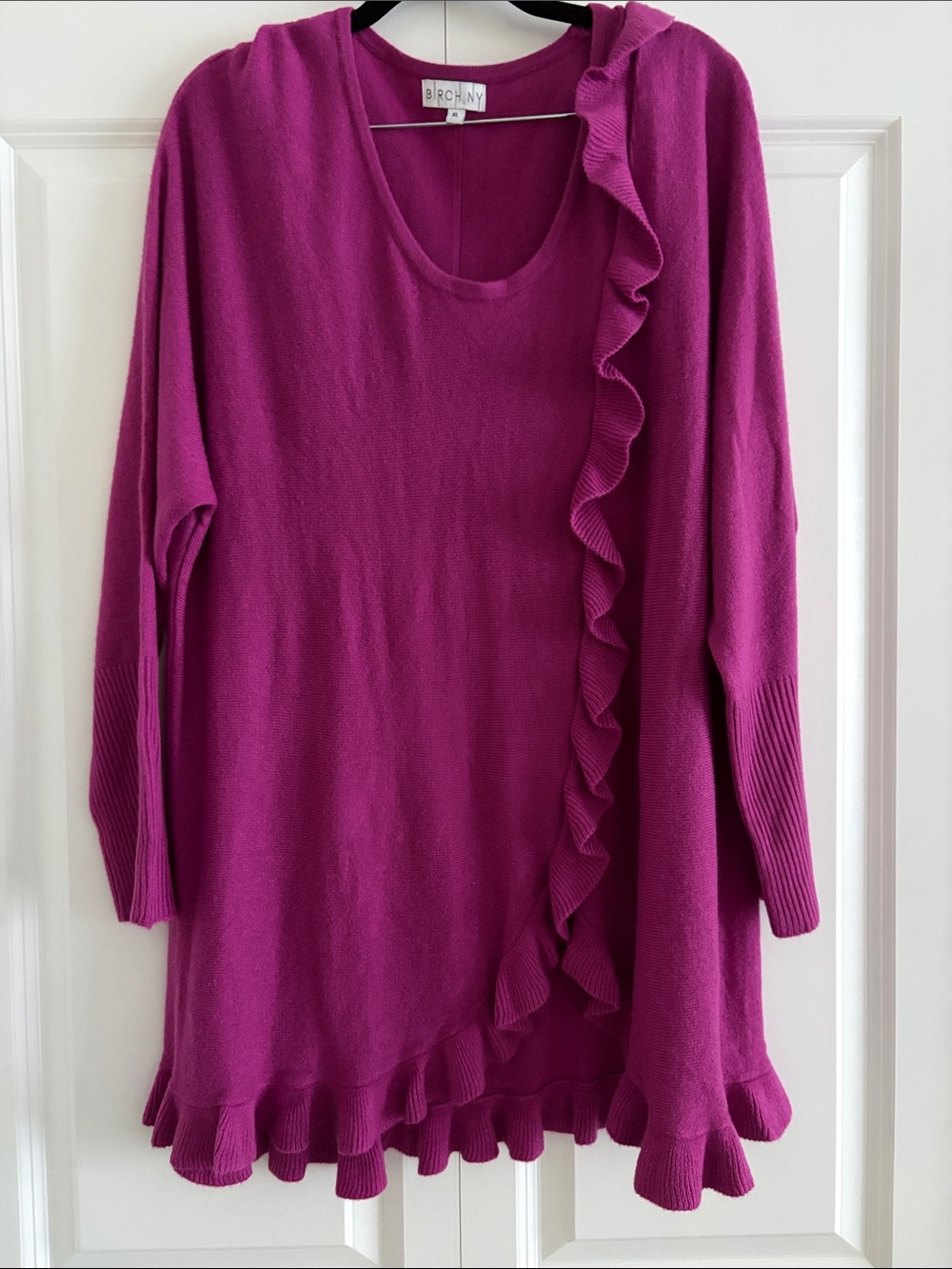 BIRCH NY Fuchsia Ruffle Trim Women's Sweater Size XL